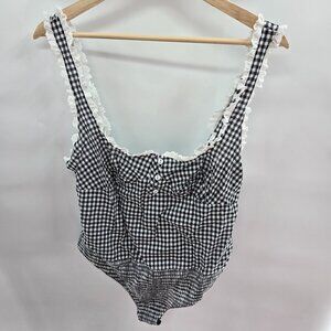 Intimately Free People Black White 100% Cotton Gingham Cassie Gingham Bodysuit L